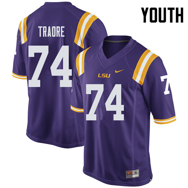 Youth #74 Badara Traore LSU Tigers College Football Jerseys Sale-Purple